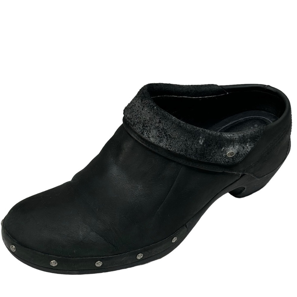 Merrell Black Luxe Leather Wrap 2.5” Slip On Clog w Nickel Stud Accents Size 11 - Picture 3 of 14